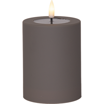 Batteridrevet LED-blokklys for utendørs bruk Flamme Soft taupe, 12,5 cm