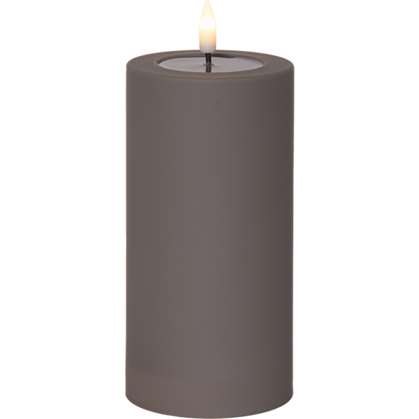 Batteridrevet LED-blokklys for utendørs bruk Flamme Soft taupe, 17,5 cm