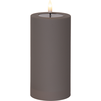Batteridrevet LED-blokklys for utendørs bruk Flamme Soft taupe, 17,5 cm
