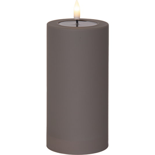 Batteridrevet LED-blokklys for utendørs bruk Flamme Soft taupe, 17,5 cm