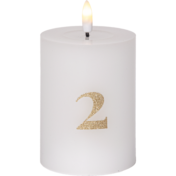 Batteridrevet LED-blokklys 12,5 cm – Advent 1–4 – Hvitt med gullfargede tall