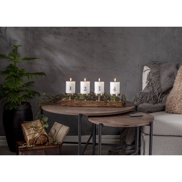 Stearinlys LED Blokklys 12,5 cm Advent 1-4 Hvit med gullsiffrer