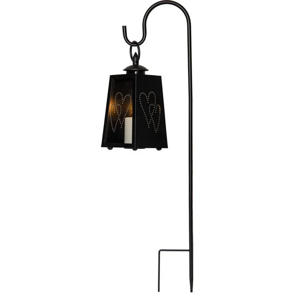Gravpynt Lykte med lys og holder 10x20cm + 52cm Svart