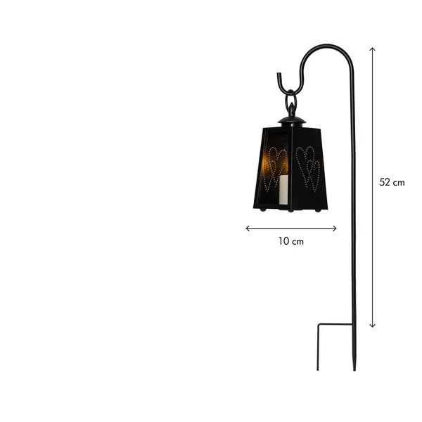 Gravpynt Lykte med lys og holder 10x20cm + 52cm Svart