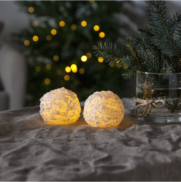 Belysning Jul snøball 2-pakning vokslys LED
