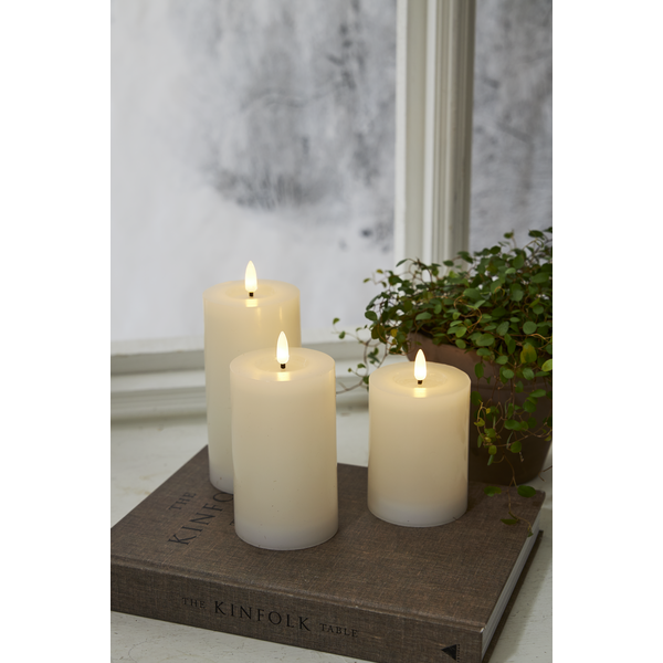 Stearinlys LED Blokklys Flamme Flow Hvit 15 cm