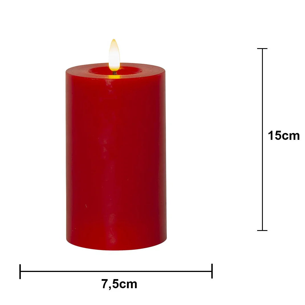 Stearinlys LED Blokklys Flamme Flow rød 15 cm