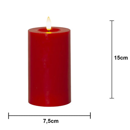 Stearinlys LED Blokklys Flamme Flow rød 15 cm
