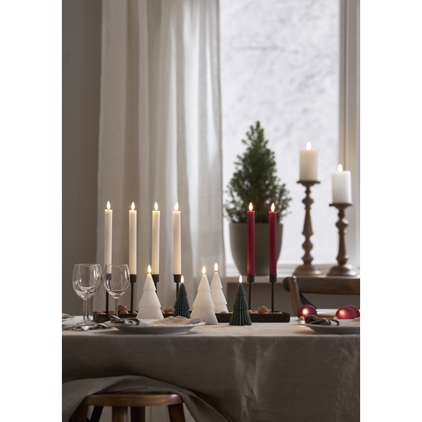 Stearinlys LED Antikklys 2-pakning Flamme Stripe 25 cm Rød