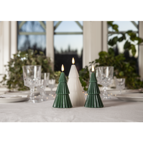 Belysning Jul LED Bloklys Flamme Gran Hvit 18 cm