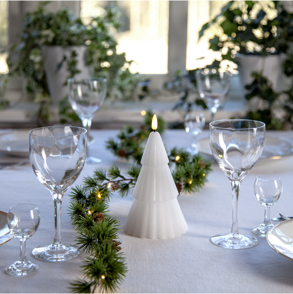 Belysning Jul LED Bloklys Flamme Gran Hvit 18 cm