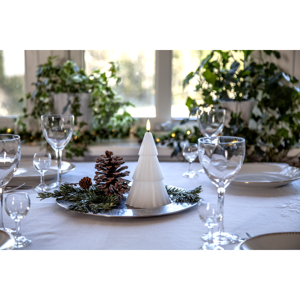 Belysning Jul LED Bloklys Flamme Gran Hvit 18 cm