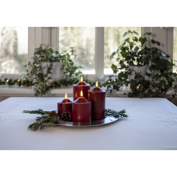 Stearinlys LED Blokklys Flamme Topp Rød 17 cm