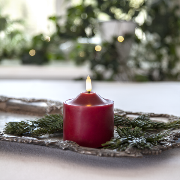Stearinlys LED Blokklys Flamme Topp Rød 9,5 cm