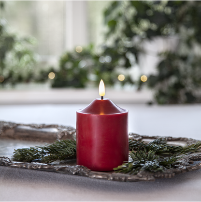 Stearinlys LED Blokklys Flamme Topp Rød 12 cm