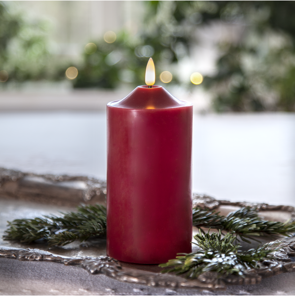 Stearinlys LED Blokklys Flamme Topp Rød 17 cm