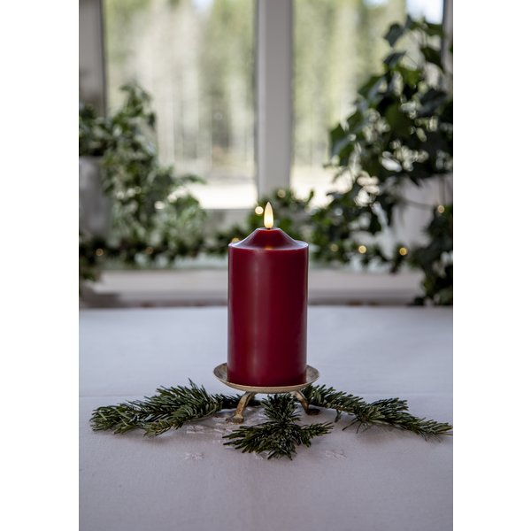 Stearinlys LED Blokklys Flamme Topp Rød 17 cm