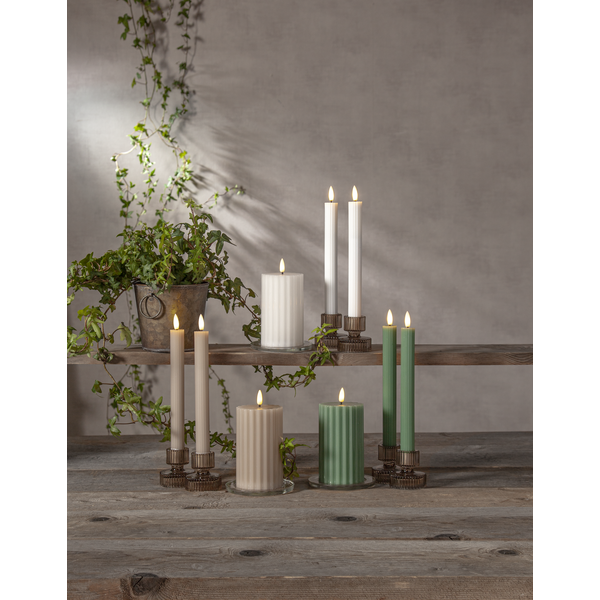 Stearinlys LED Antikklys 2-pakning Flamme Stripe 25 cm Grønn