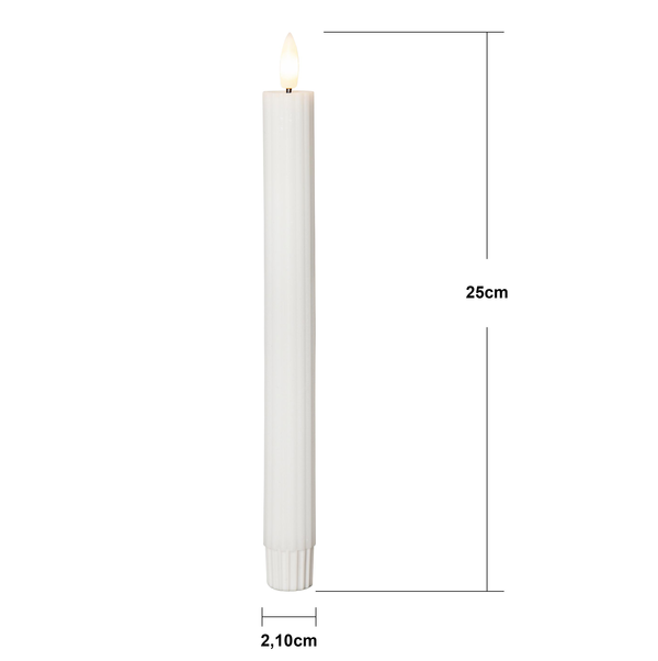 Stearinlys LED Antikklys 2-pakning  Flamme Stripe 25 cm Hvit