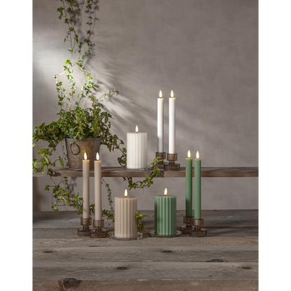 Stearinlys LED Blokklys Flamme Stripe Beige 15 cm