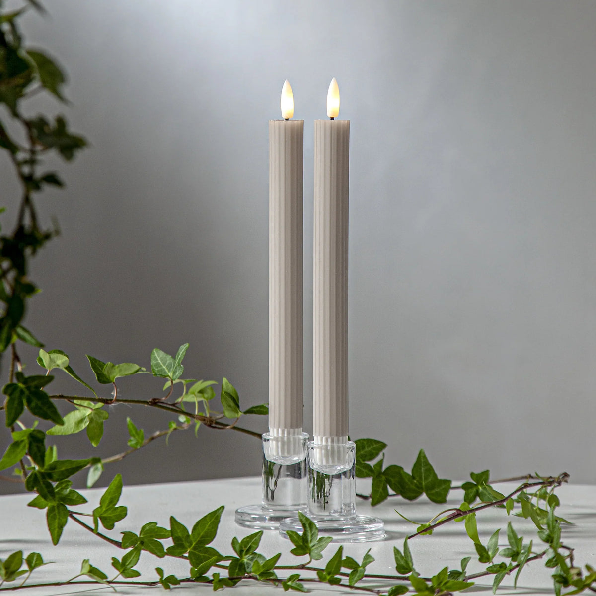 LED Antikklys 2-pack Flamme Stripe 25 cm Beige