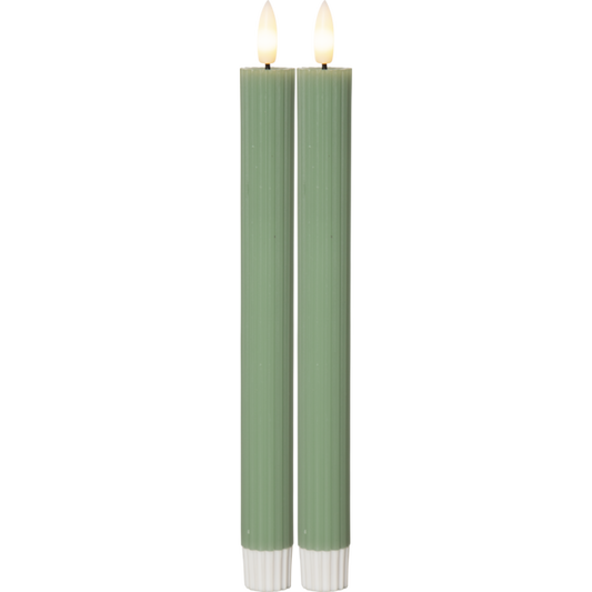 Stearinlys LED Antikklys 2-pakning Flamme Stripe 25 cm Grønn