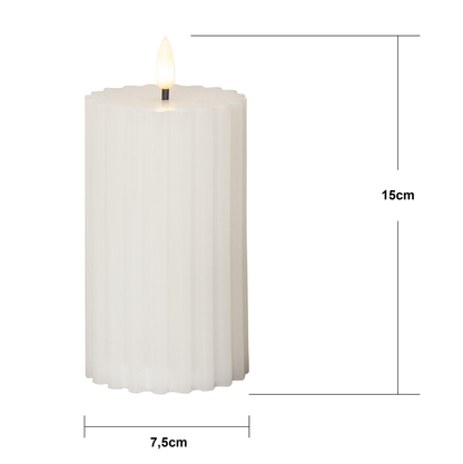 Stearinlys LED Blokklys Flamme Stripe Vit 15 cm