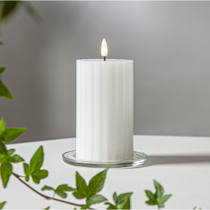 Stearinlys LED Blokklys Flamme Stripe Vit 15 cm