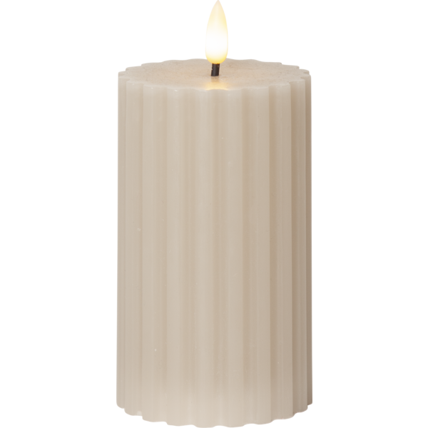 Stearinlys LED Blokklys Flamme Stripe Beige 15 cm