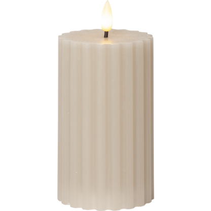 Stearinlys LED Blokklys Flamme Stripe Beige 15 cm