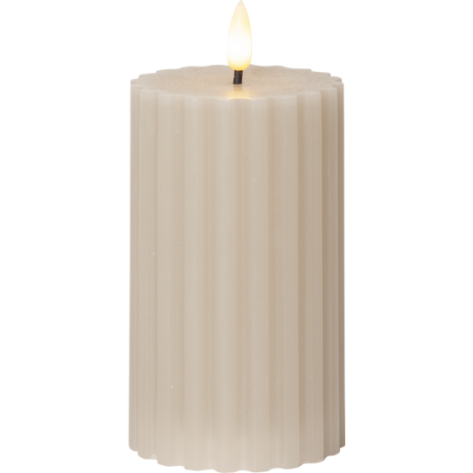 Stearinlys LED Blokklys Flamme Stripe Beige 15 cm