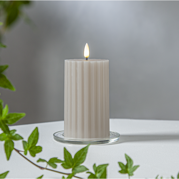 Stearinlys LED Blokklys Flamme Stripe Beige 15 cm