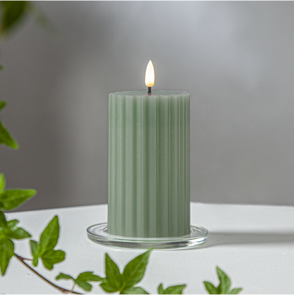 Stearinlys LED Blokklys Flamme Stripe grön 15 cm