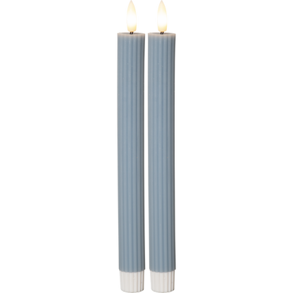 Stearinlys LED Antikklys 2-pakning Flamme Stripe 25 cm Blå
