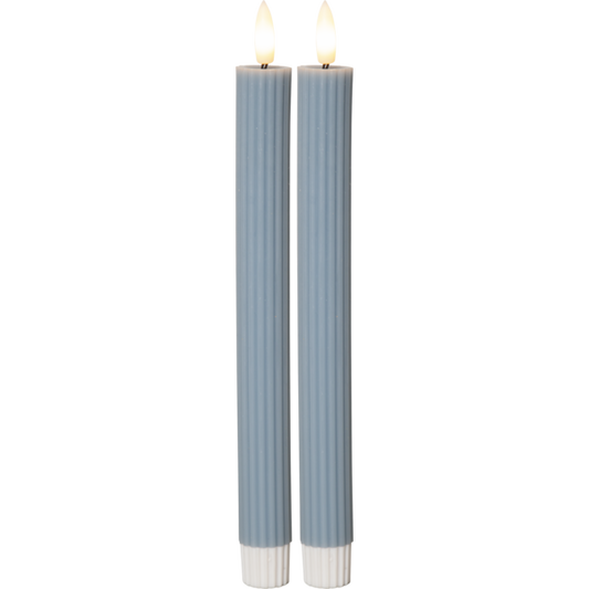 Stearinlys LED Antikklys 2-pakning Flamme Stripe 25 cm Blå
