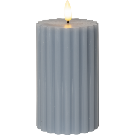 Stearinlys LED Blokklys Flamme Stripe Blå 15 cm