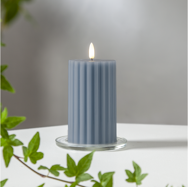 Stearinlys LED Blokklys Flamme Stripe Blå 15 cm
