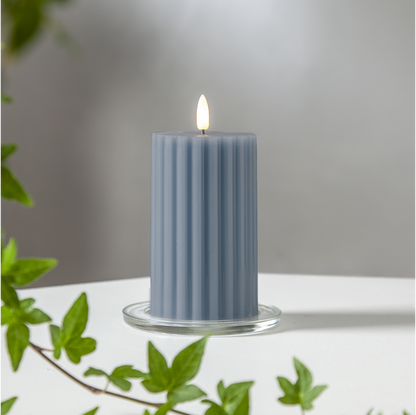 Stearinlys LED Blokklys Flamme Stripe Blå 15 cm
