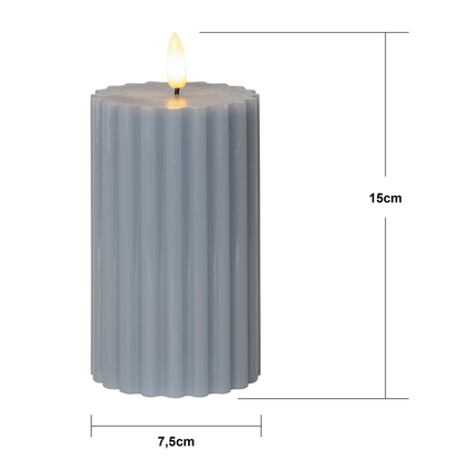 Stearinlys LED Blokklys Flamme Stripe Blå 15 cm