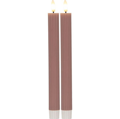 LED Antikklys 2-pakning Flamme Stripe 25 cm Gammelrosa