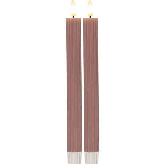 LED Antikklys 2-pakning Flamme Stripe 25 cm Gammelrosa
