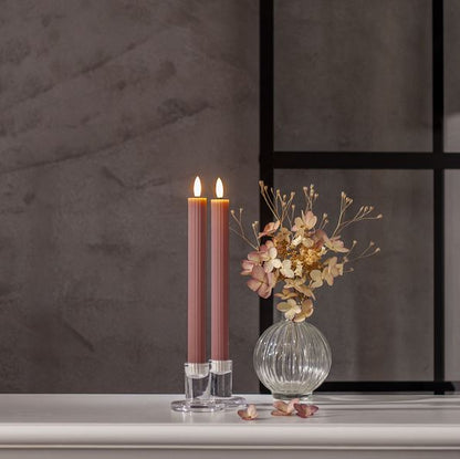 LED Antikklys 2-pakning Flamme Stripe 25 cm Gammelrosa