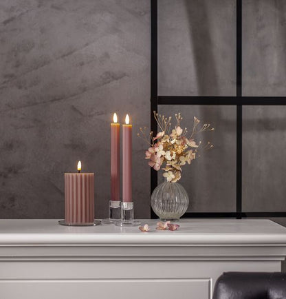 LED Antikklys 2-pakning Flamme Stripe 25 cm Gammelrosa