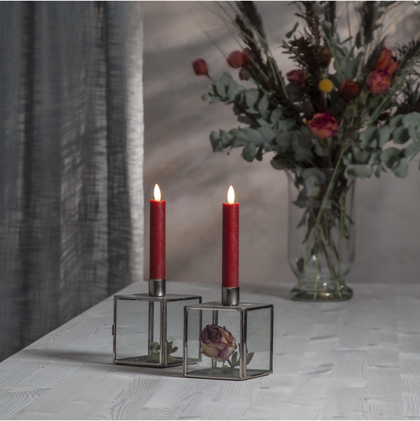 Stearinlys LED Antikklys 2-pakning Flamme Rustic 15 cm Rød