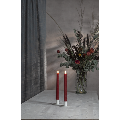 Stearinlys LED Antikklys 2-pakning Flamme Rustic 25 cm Rød