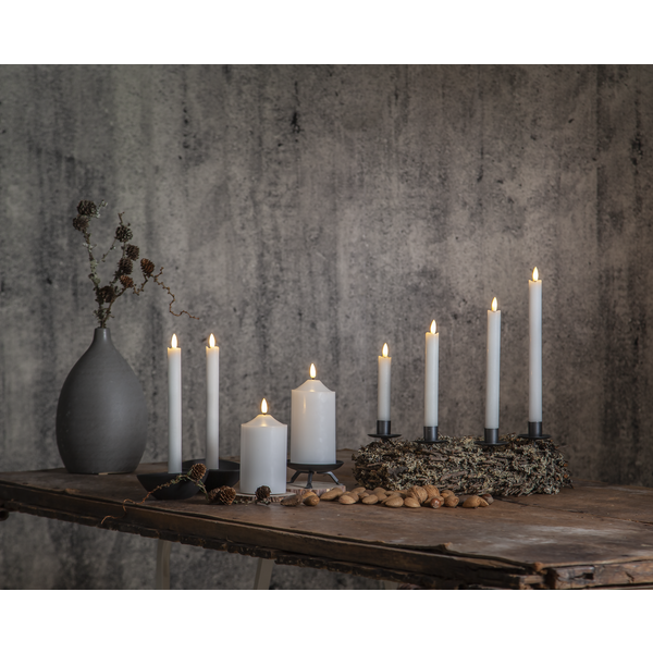 Stearinlys LED Blokklys Flamme Topp Hvit 15 cm