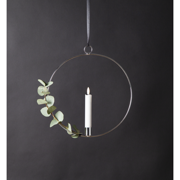 Lysestake hengende ring inkl. LED-lys Sølv