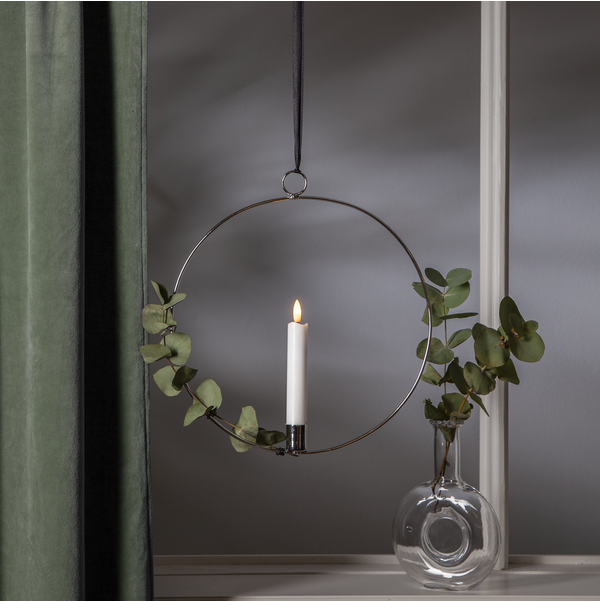 Lysestake hengende ring inkl. LED-lys Sølv