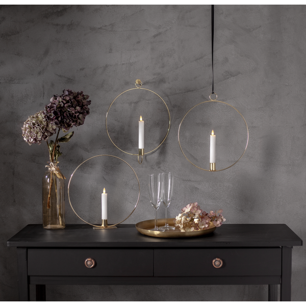 Lysestake stående Ring inkl. LED-lys Messing