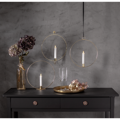 Lysestake stående Ring inkl. LED-lys Messing